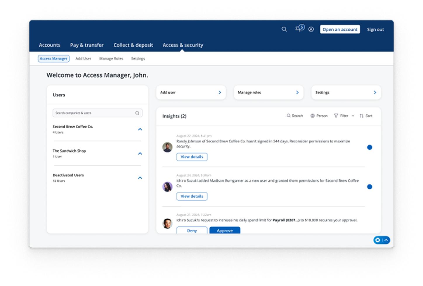 Prototype B — company-focused Access Manager with insights panel